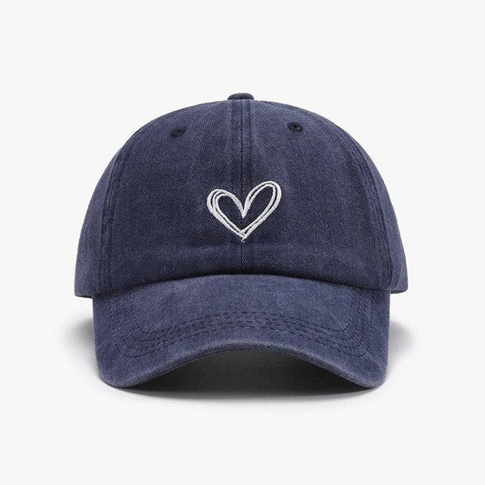 Embroidered Heart Design Washed Cotton Baseball Cap