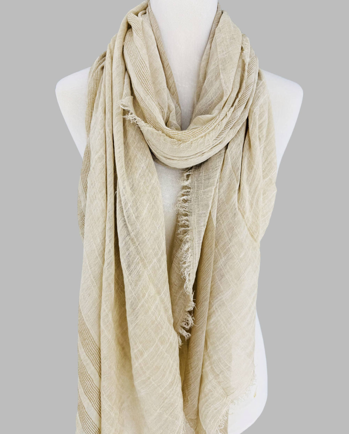 JC Sunny Fashion - JC021038 Textured Gauze Scarf Shawl – Soft Washed Colorblock Wrap with Subtle Distressed Dye & Raw Fringe Edges