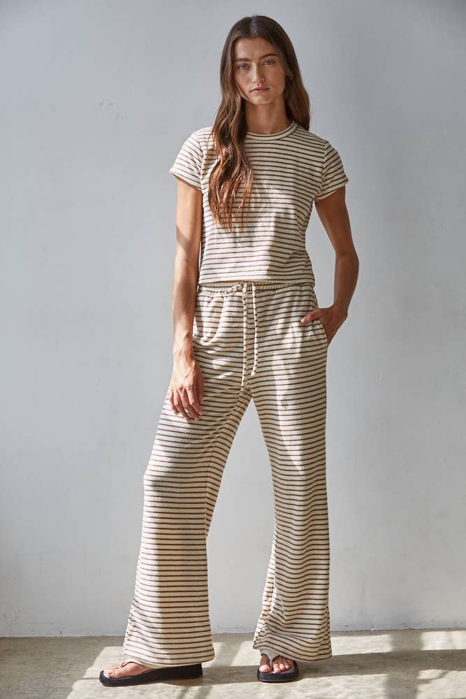 Knit Polyester Cotton Striped Short Sleeve Top - By Together