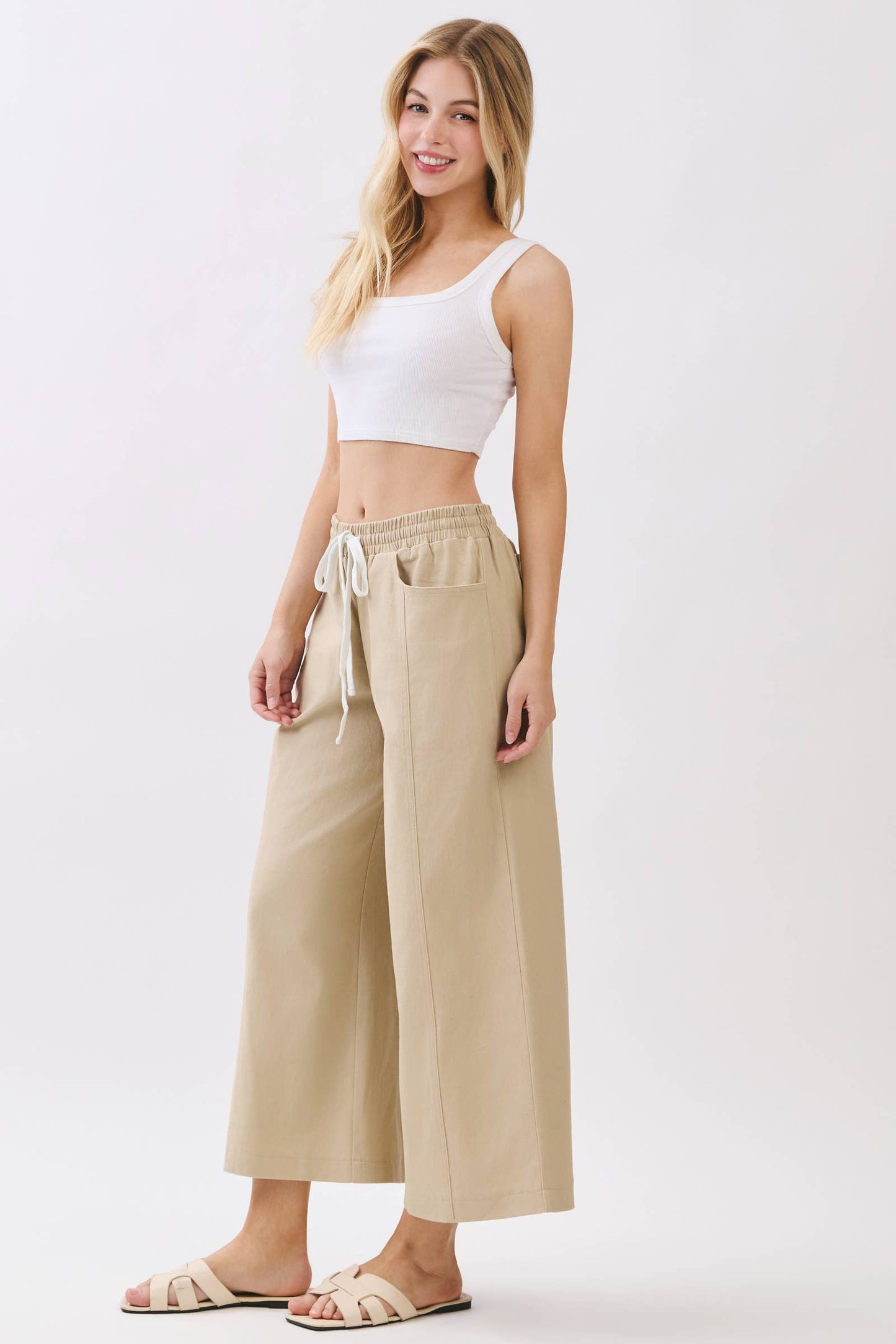 COTTON SPAN WIDE LEG PANTS - Final Touch