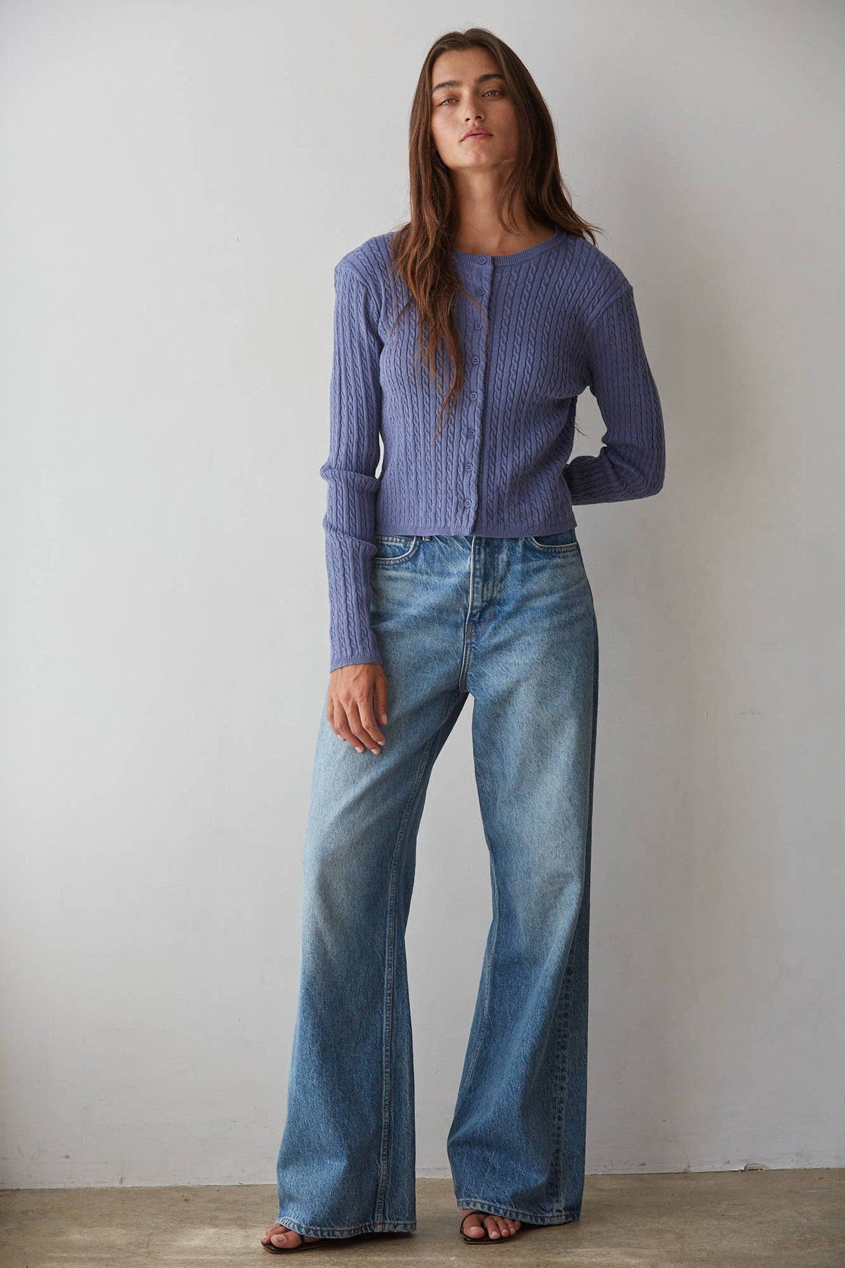 Knit Cable Sweater Cotton Button Down Cardigan Top - By Together