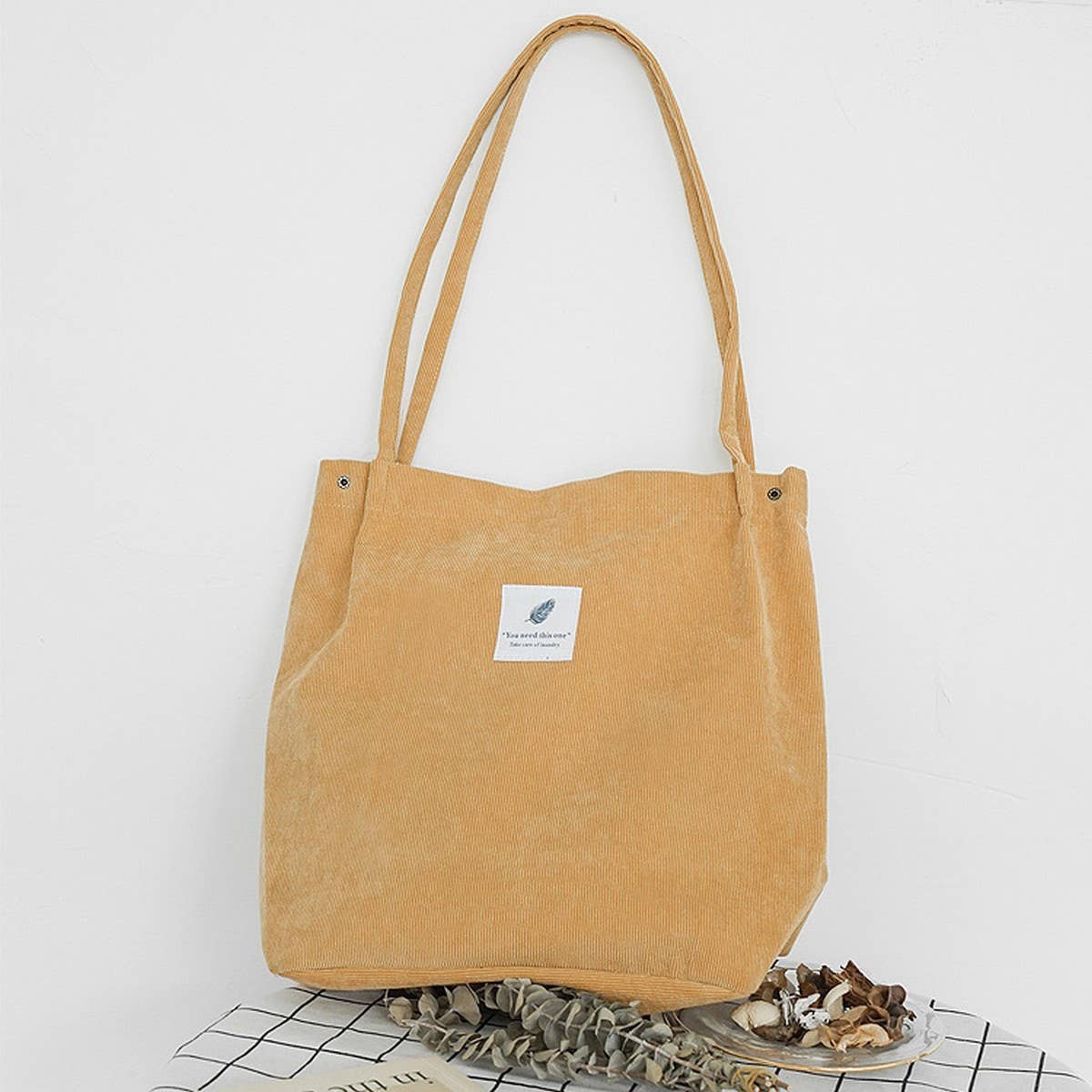 CORDUROY SNAP-BUTTON LARGE-CAPACITY SHOULDER BAG - NINEXIS