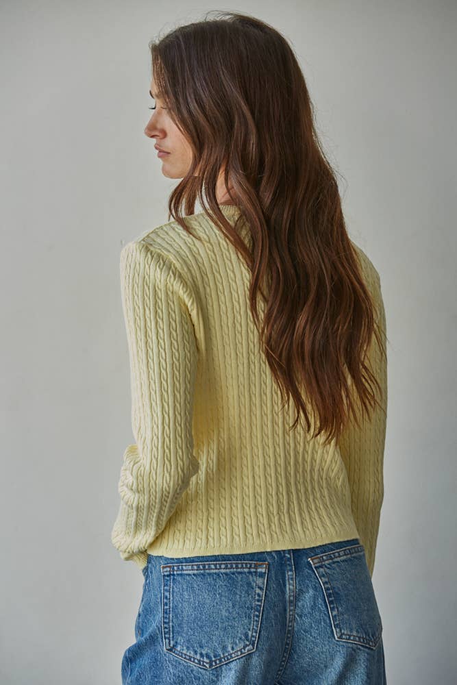 Knit Cable Sweater Cotton Button Down Cardigan Top - By Together
