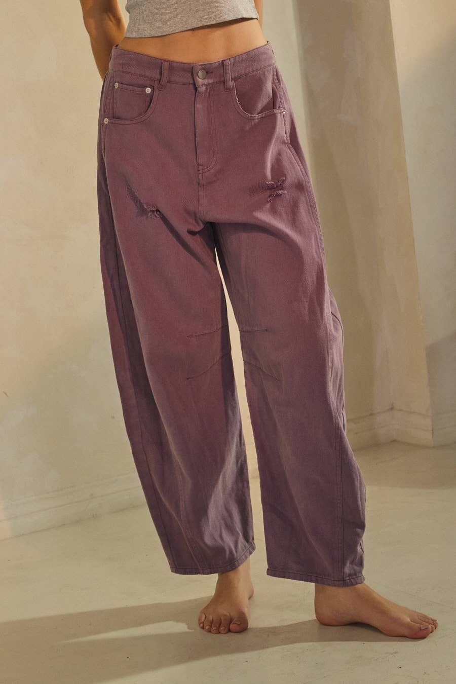Oddi - Acid Washed Colored Barrel Denim Pants