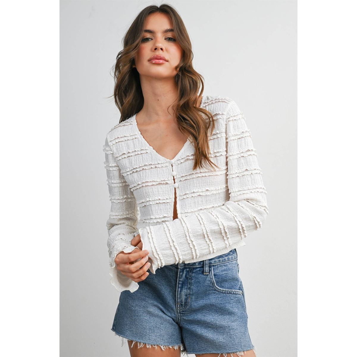 BUTTERMELON - Ruched Ribbon Knit Top - BMT8185