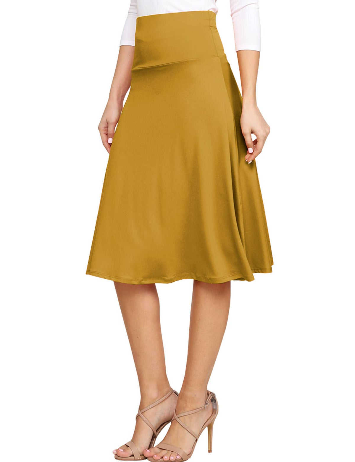 High Waist Elastic Flared Midi Skirt - NINEXIS
