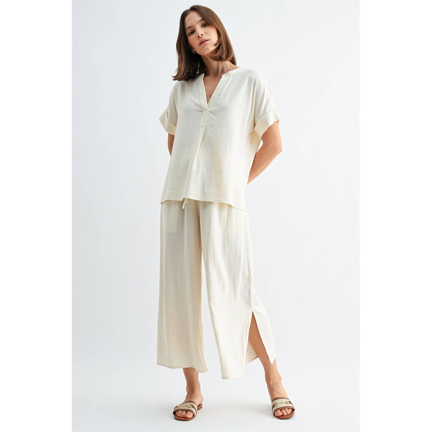 FUN2FUN - SIDE SLIT LINEN PANTS