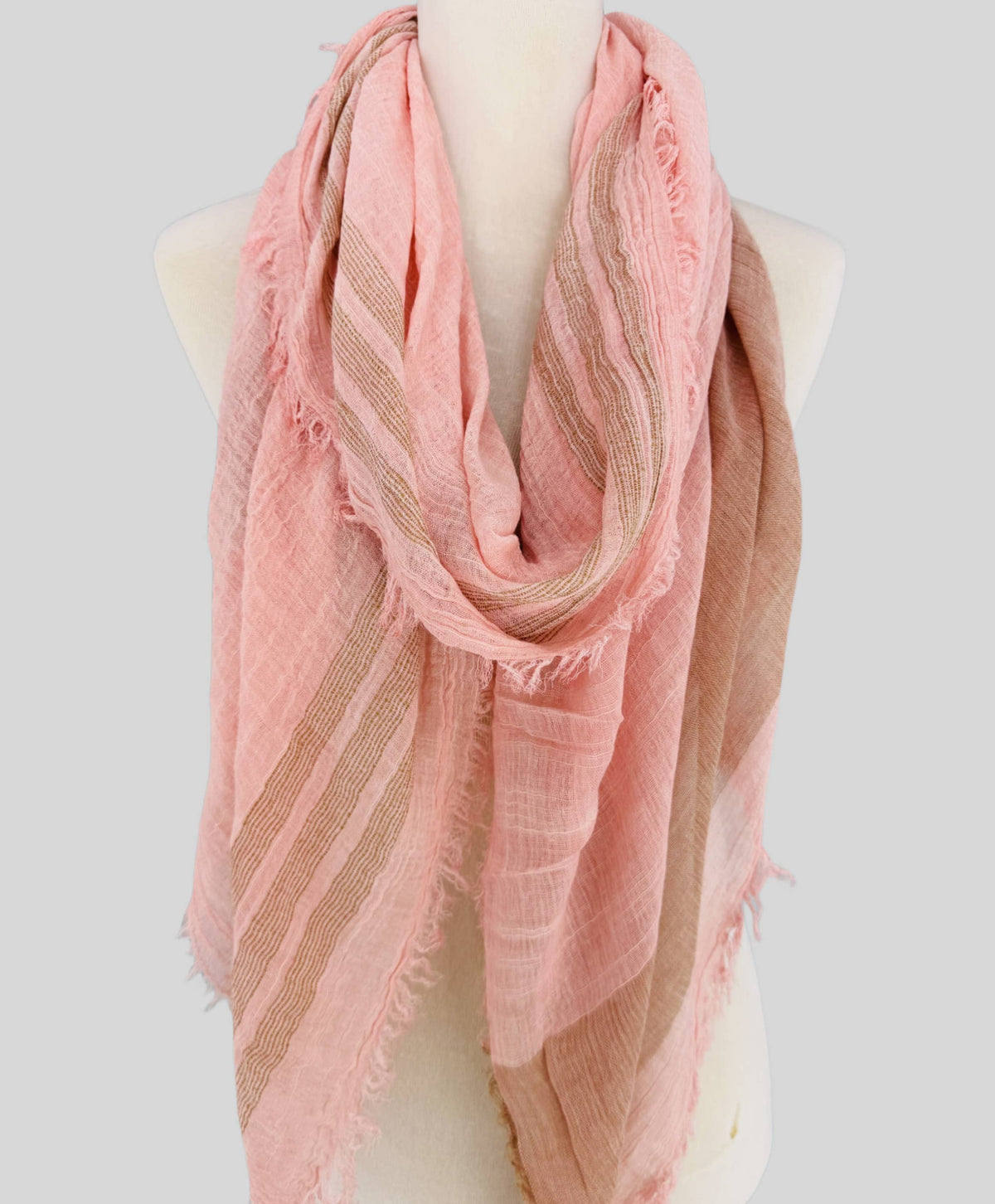 JC Sunny Fashion - JC021038 Textured Gauze Scarf Shawl – Soft Washed Colorblock Wrap with Subtle Distressed Dye & Raw Fringe Edges