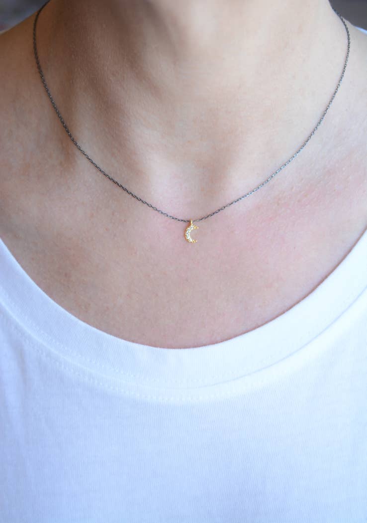 AJS Design Studio - Two-tone necklace with cz moon