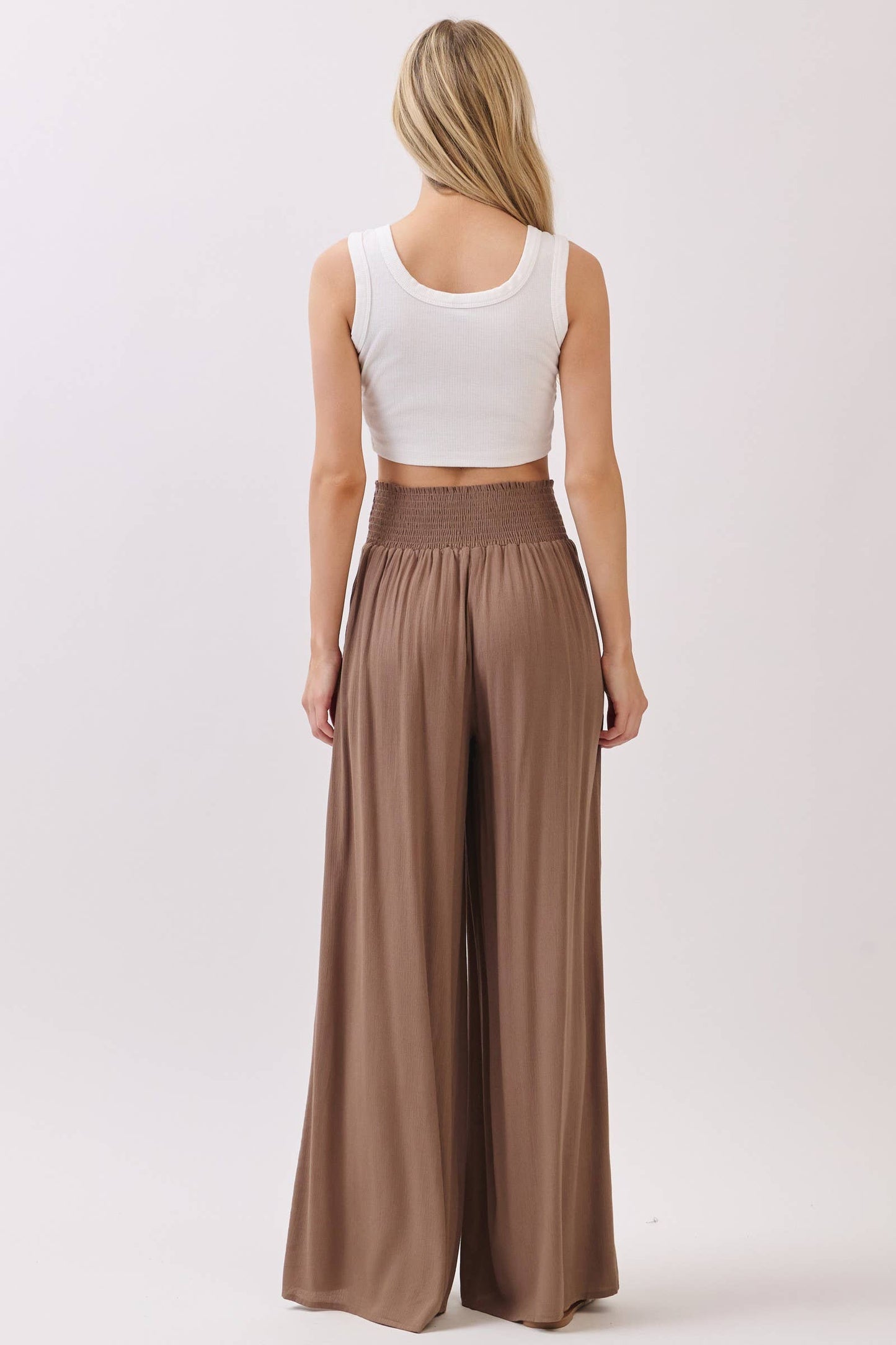 WIDE SMOCK WAIST WIDE LEG PANTS - VNP70263D
