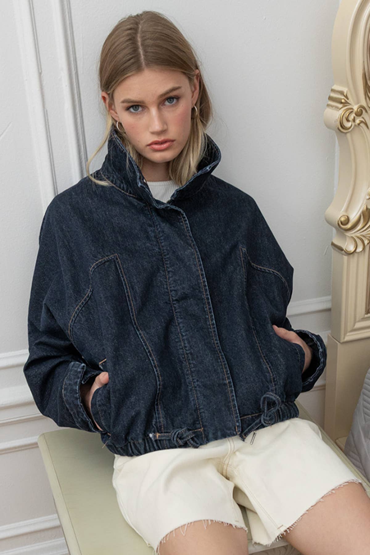 RAISONNEL - High Neck Waist Denim Jacket - RJ1120