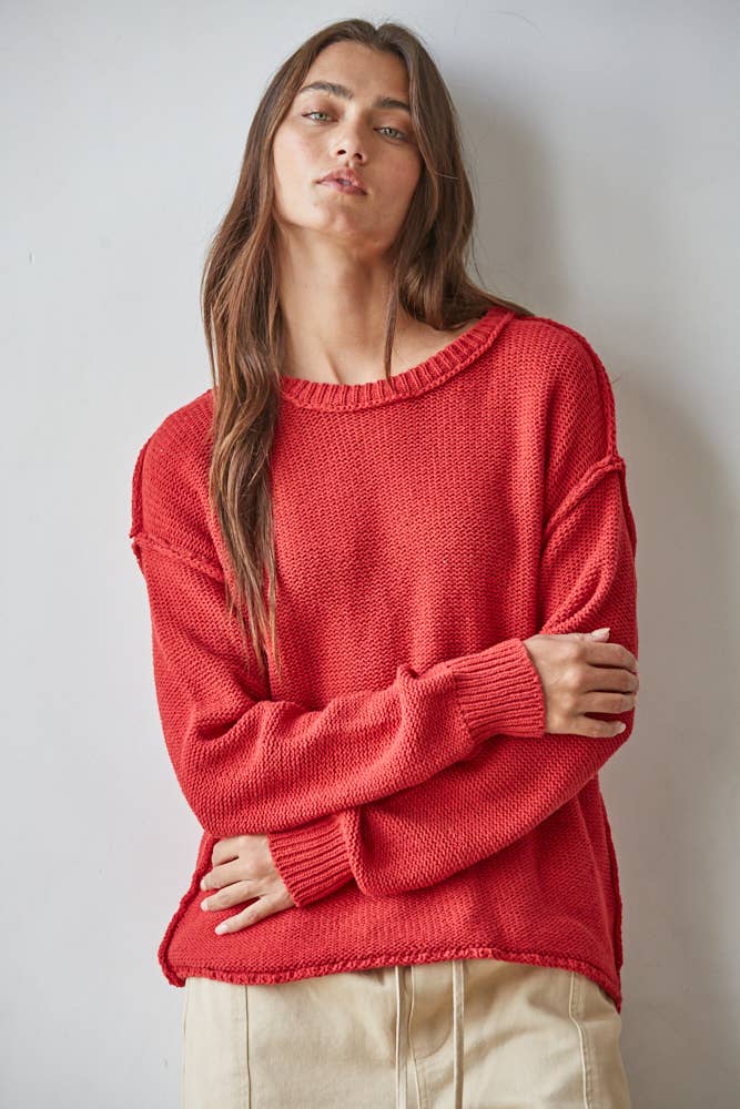 By Together - W1155 | Knit Sweater Crew Neck Long Sleeve Pullover Top