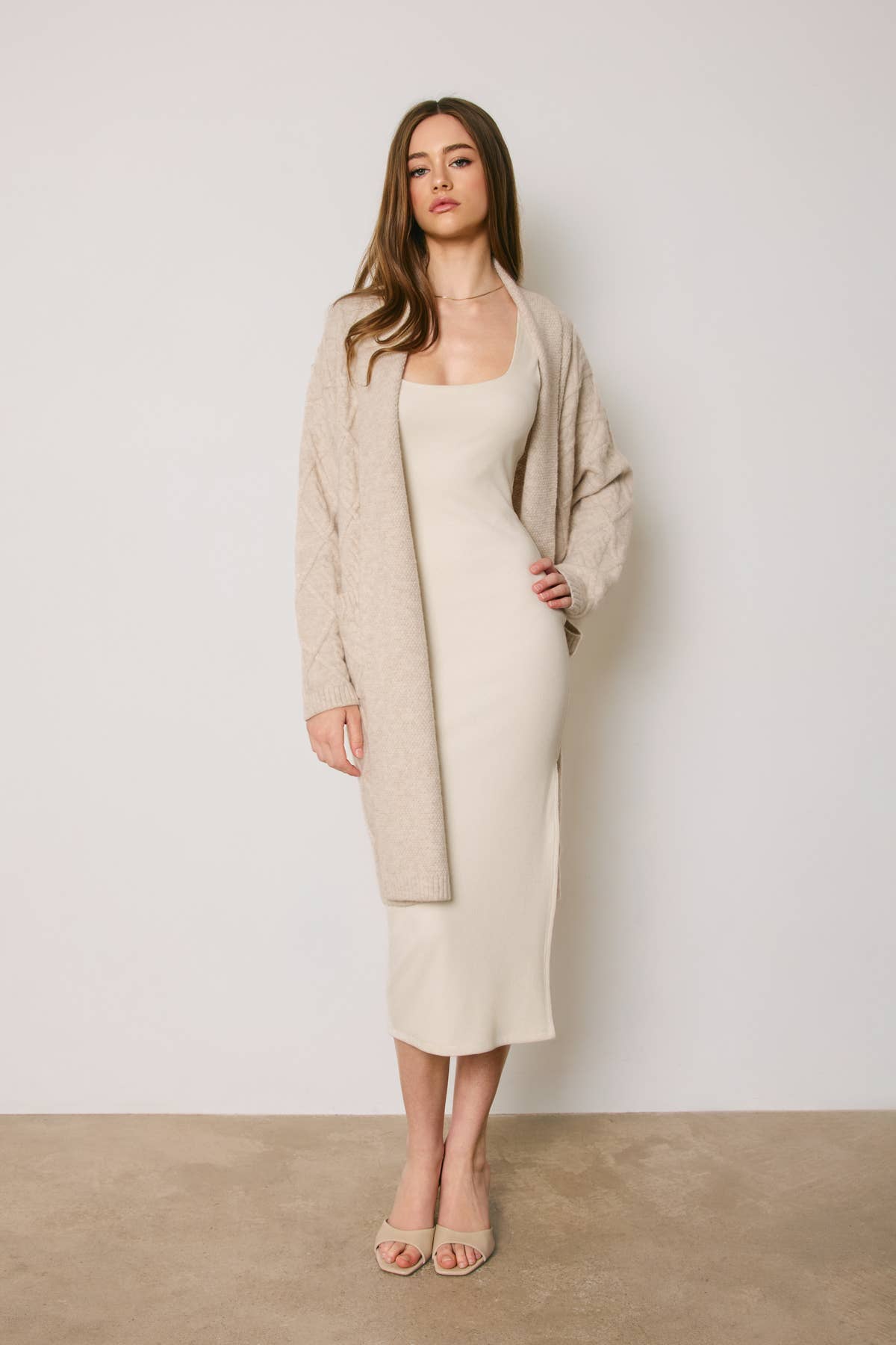 Ribbed Knit Square Neck Bodycon Midi Dress