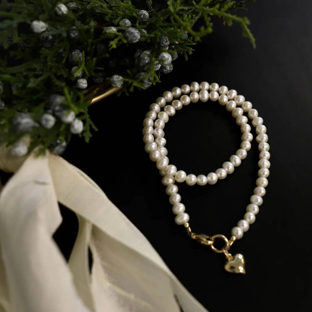 Katie Waltman Jewelry - HEART AND FRESHWATER PEARL NECKLACE