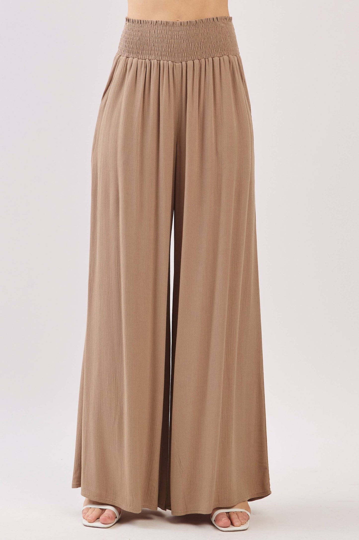 WIDE SMOCK WAIST WIDE LEG PANTS - VNP70263D