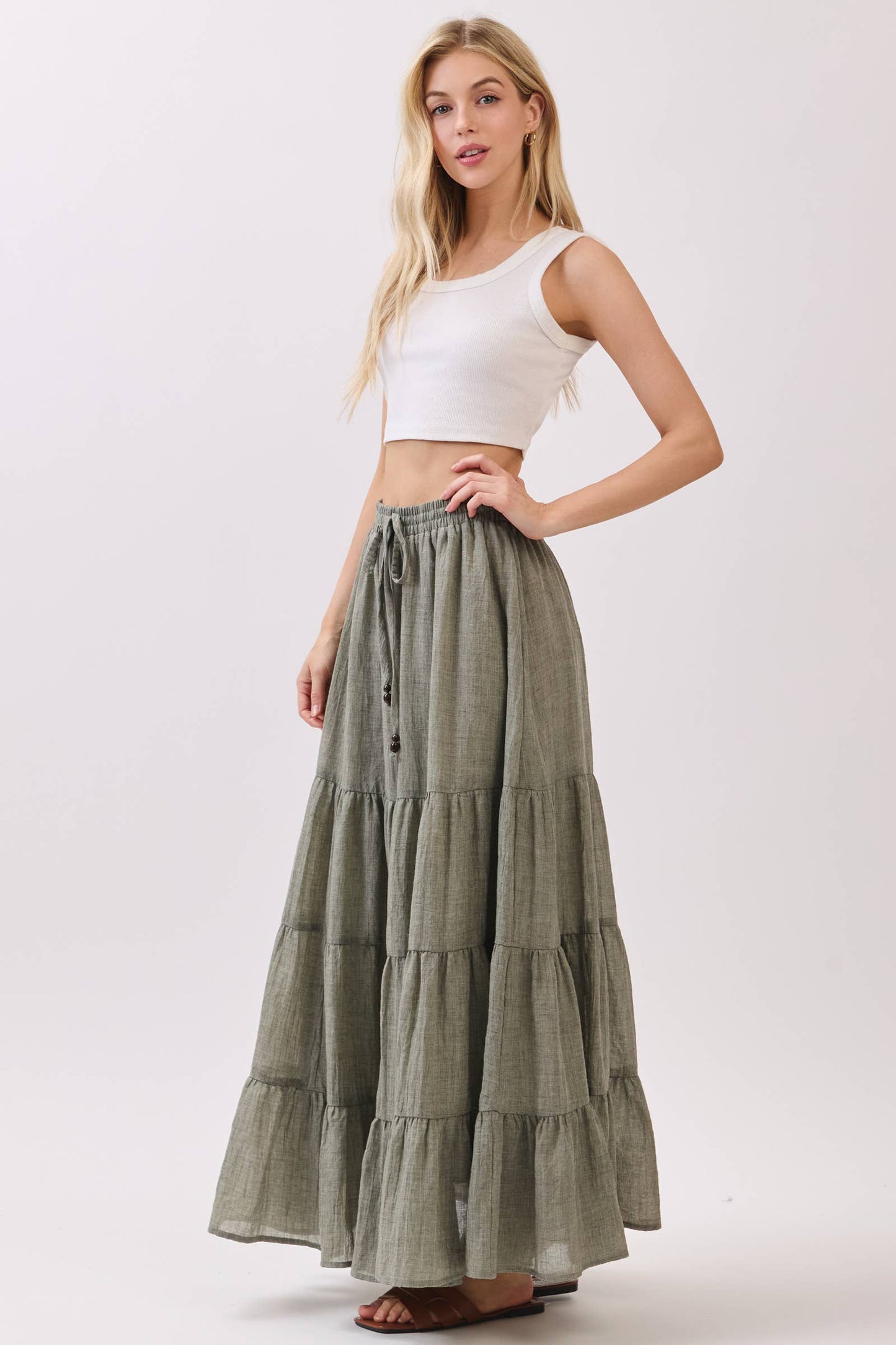 Tiered Coconut Tie Detail Maxi Skirt - Final Touch