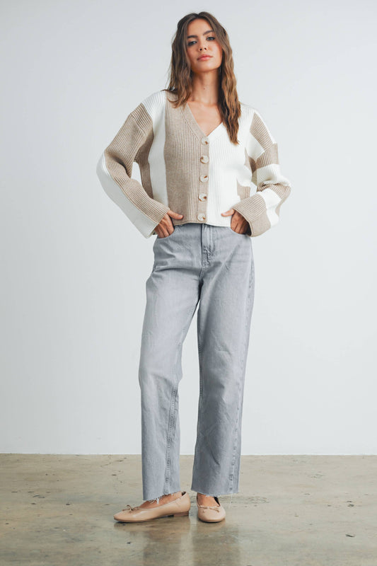 BUTTERMELON - Color Block Button Down Cardigan - BMC7445