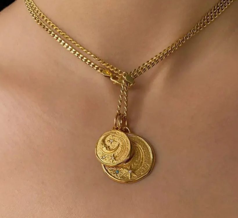  Athena Luna Coin Charm Necklace- 2 lengths14K gold