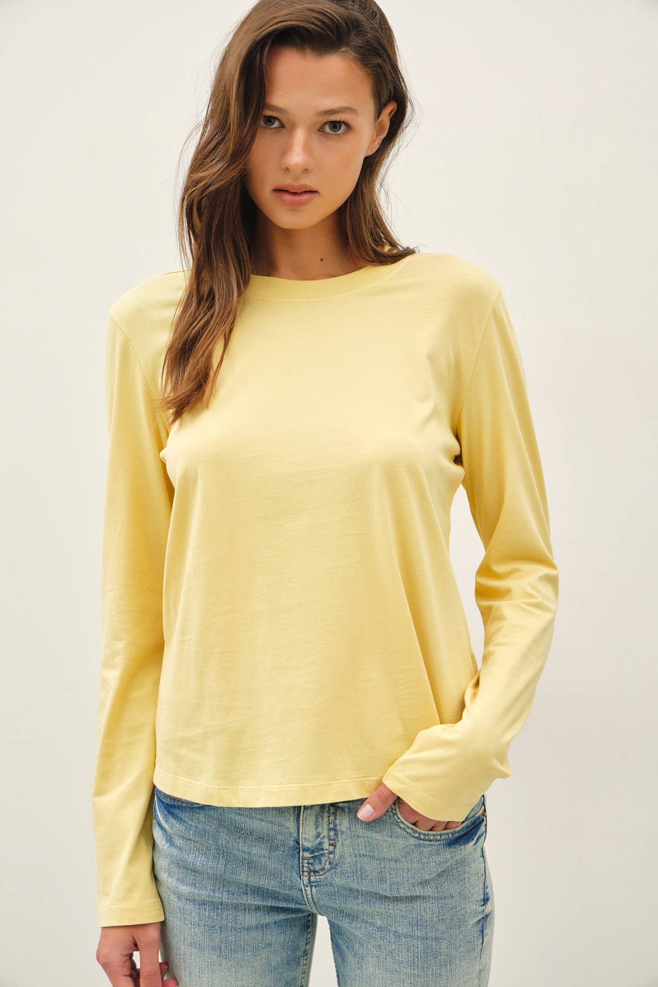 Be Cool - GARMENT WASHED COTTON LONG SLEEVE BASIC TOP