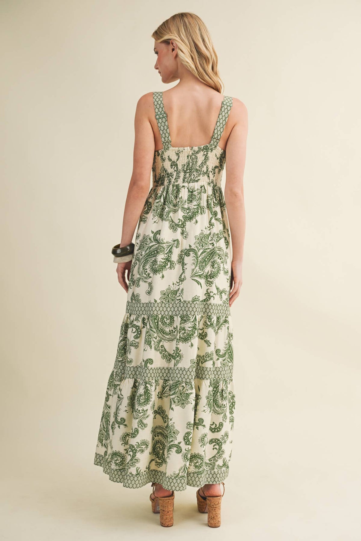 Mustard Seed - Banded Paisley Print Tiered Maxi Dress