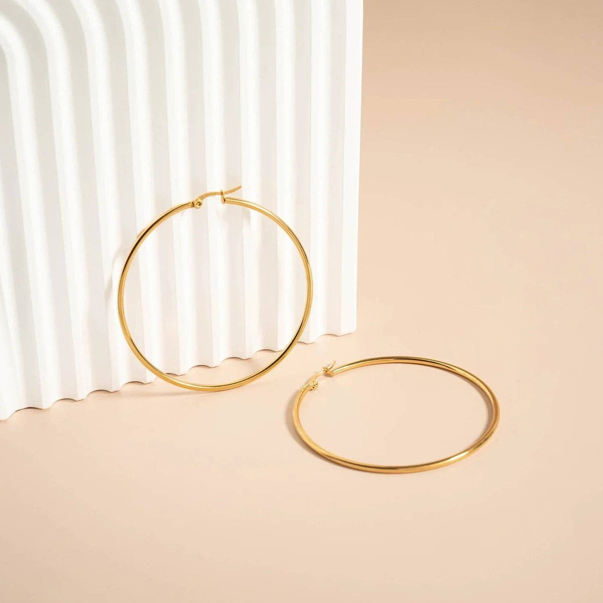 18K Gold PVD Stainless Steel Round Tube Hoop Earrings - WJW