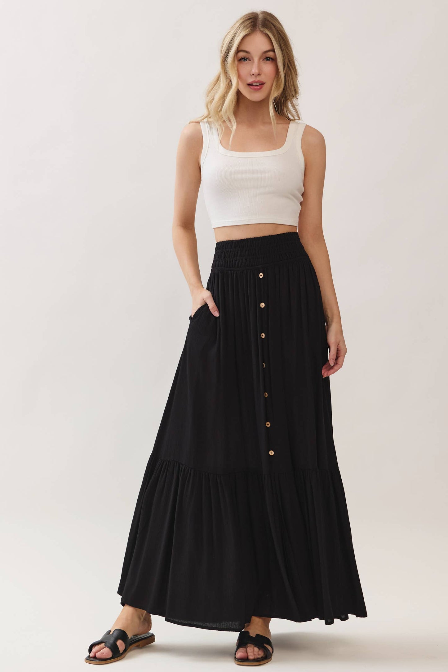 Ruffled Smocked Waist Tiered Maxi Skirt - Final Touch