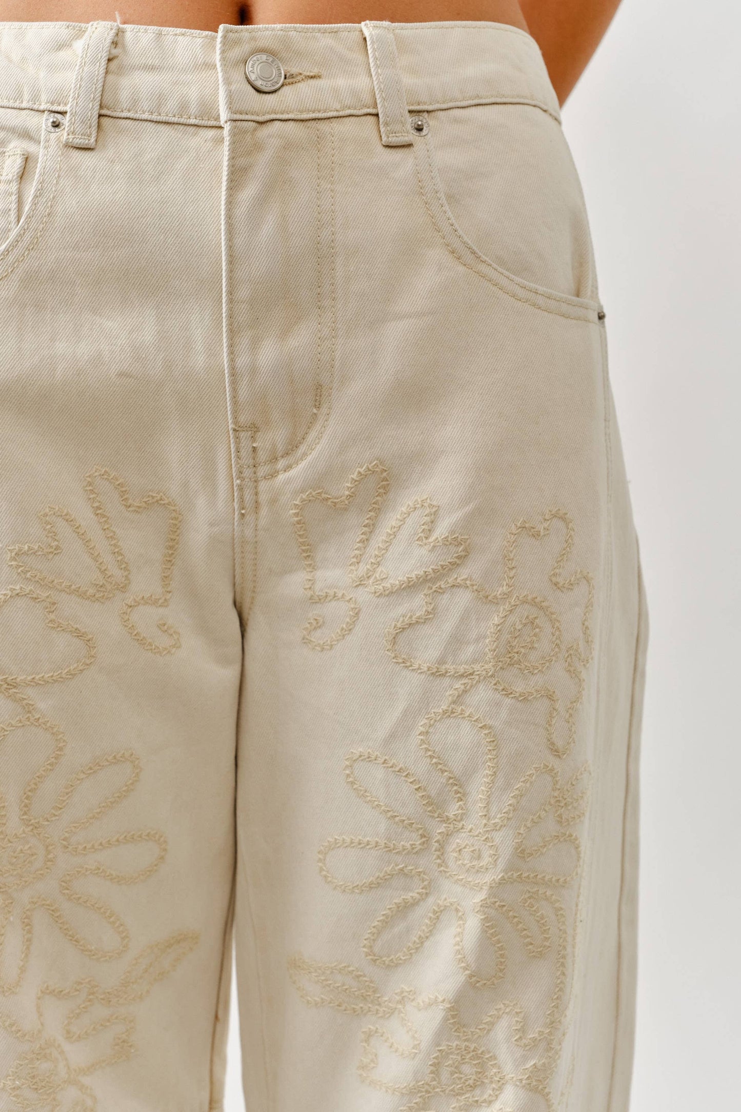 Aaron & Amber - AJP5114 EMBROIDERED DETAIL COTTON BARREL PANTS