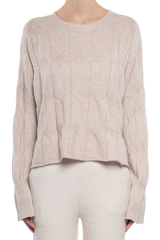 CREW NECK PATTERN WEAVE CROP SWEATER