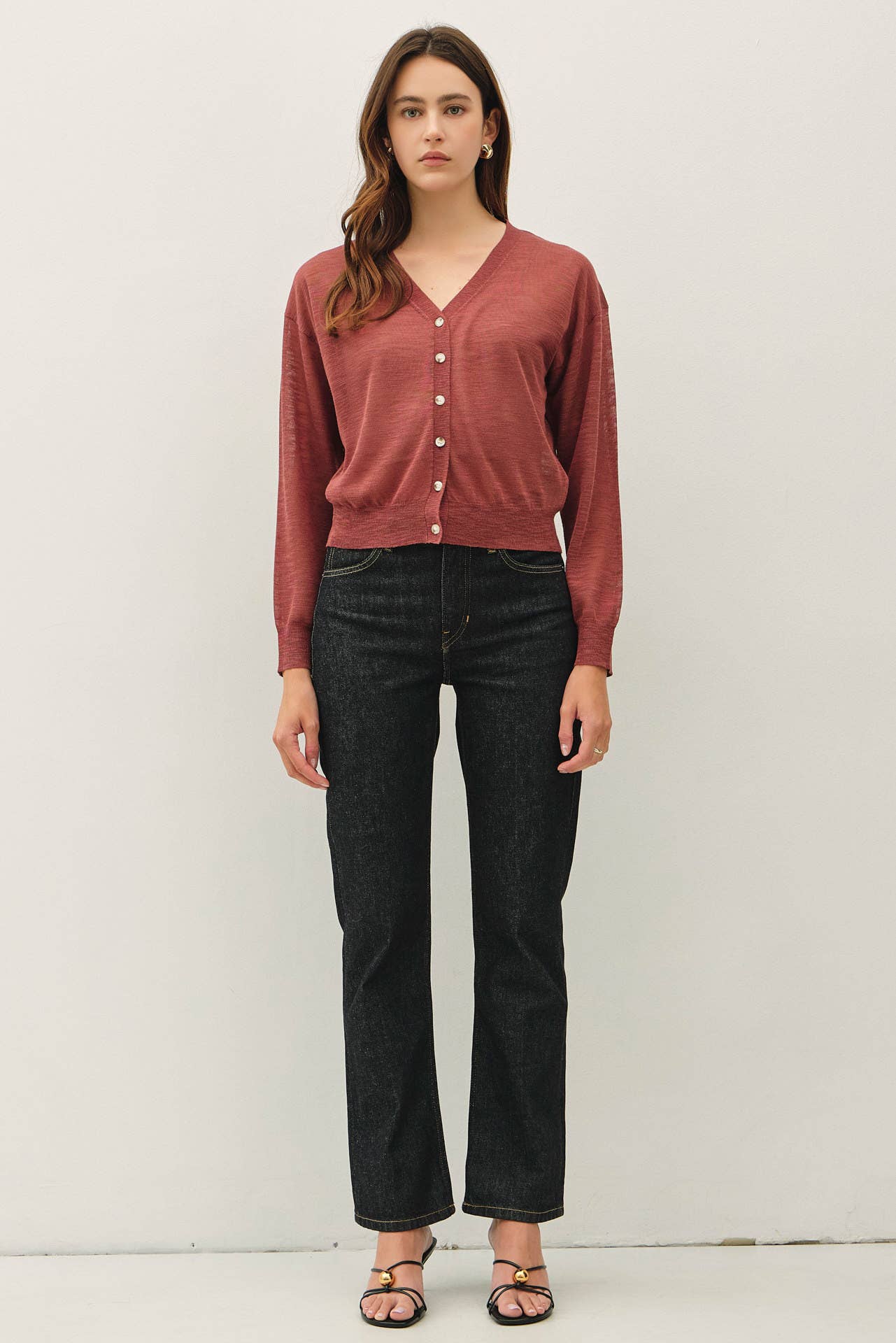 Be Cool - ULTRA FINE SLUBBED V-NECK FINE KNIT CARDIGAN