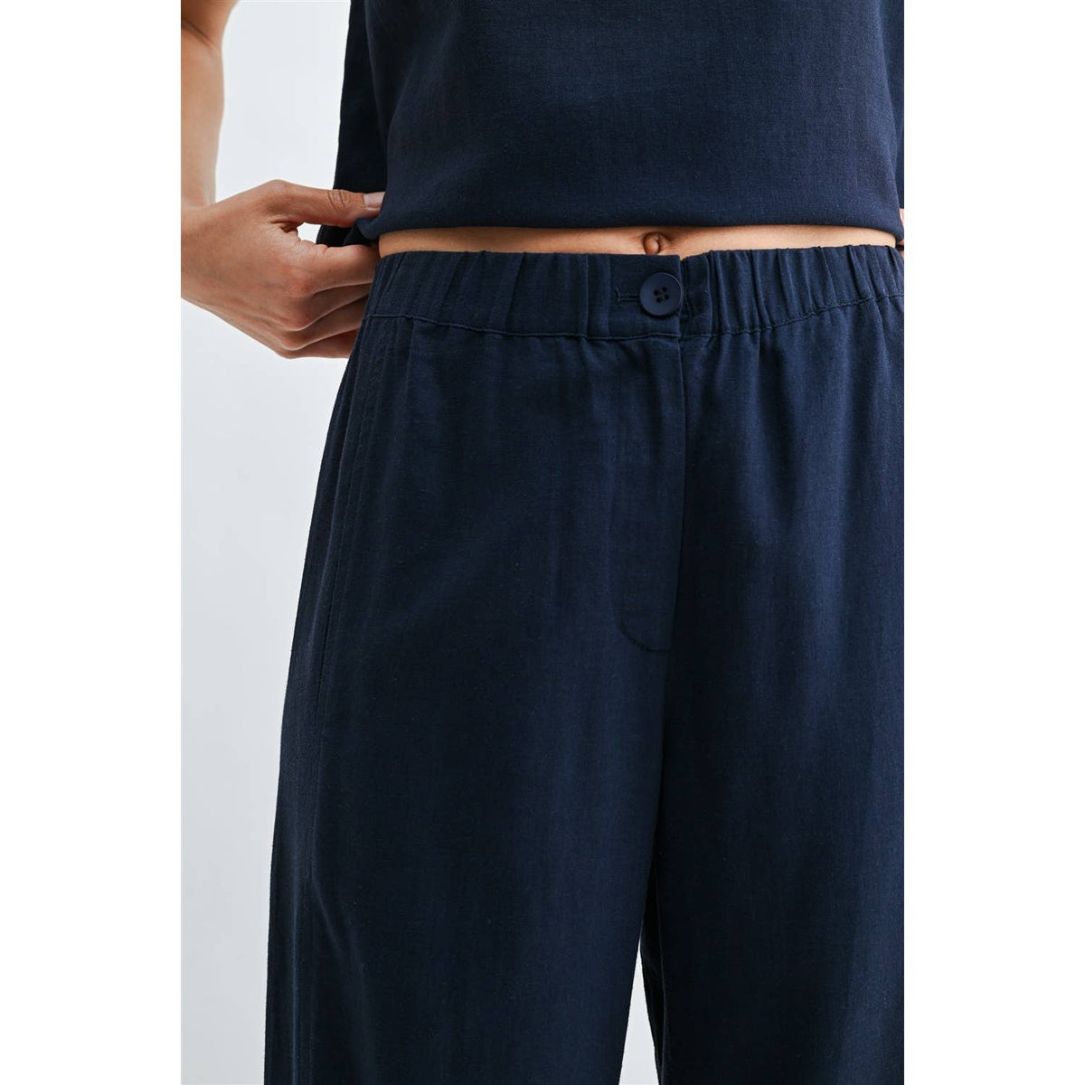 FUN2FUN - LINEN BLEND ELASTIC WAIST BUTTON FRONT PANTS