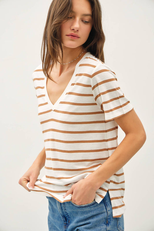 Be Cool - COTTON LINEN BLEND RELAXED FIT STRIPED T-SHIRT