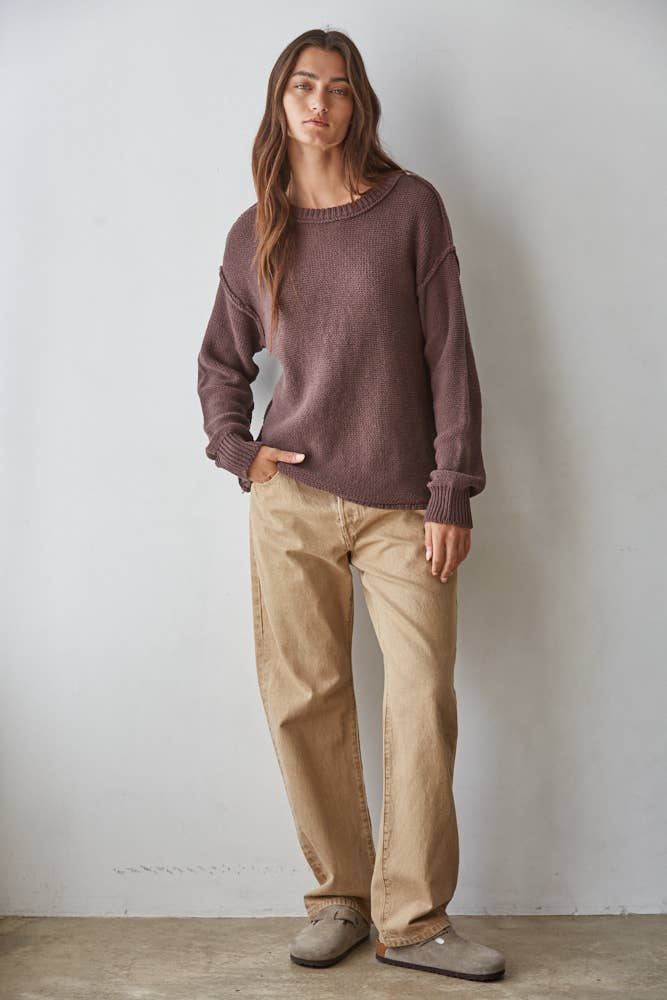 By Together - W1155 | Knit Sweater Crew Neck Long Sleeve Pullover Top