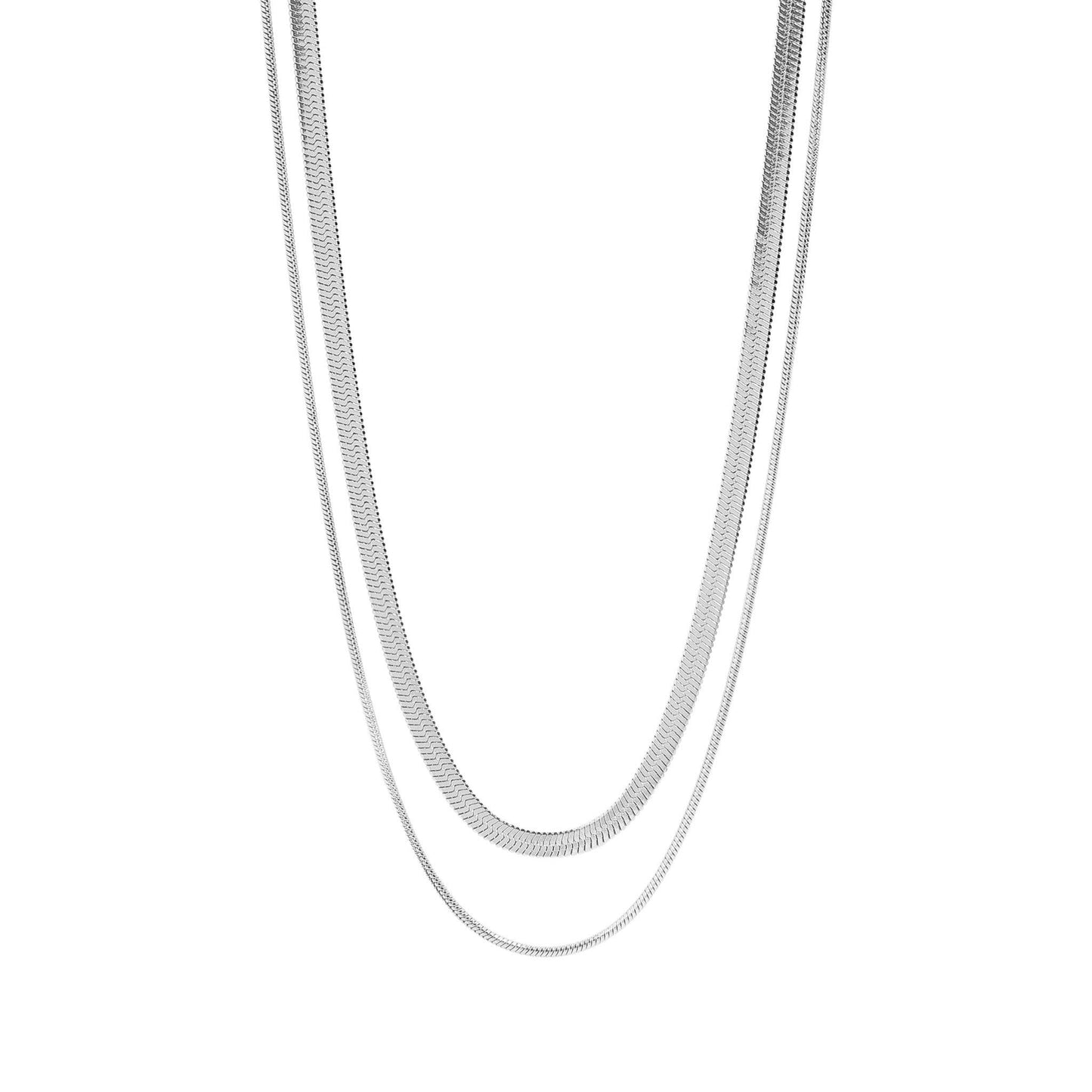 18K Gold PVD Stainless Steel Herringbone and Snake Layered Chain Necklace