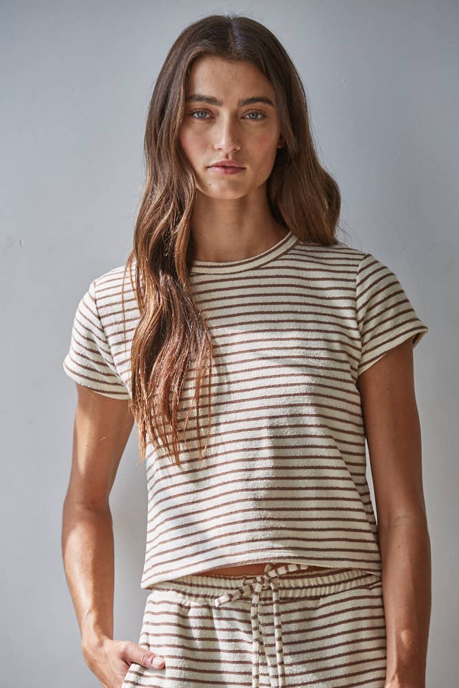 Knit Polyester Cotton Striped Short Sleeve Top - By Together