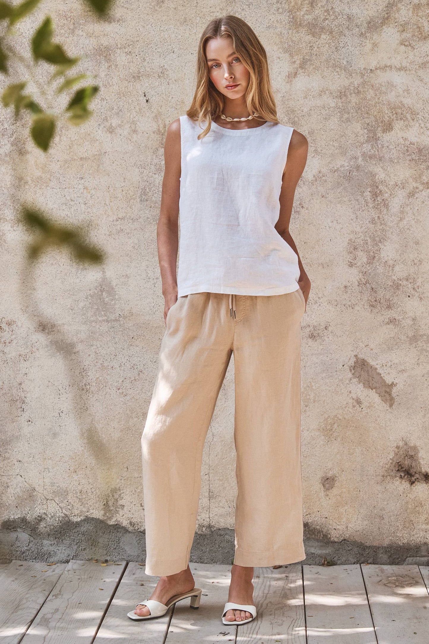 Urban Daizy - Linen Wide-Leg Drawstring Pants