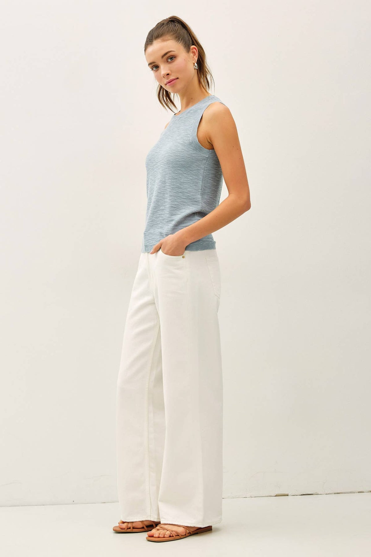 Be Cool - [NEW COLOR]ROUND NECK SLEEVELESS SLUB KNIT TOP