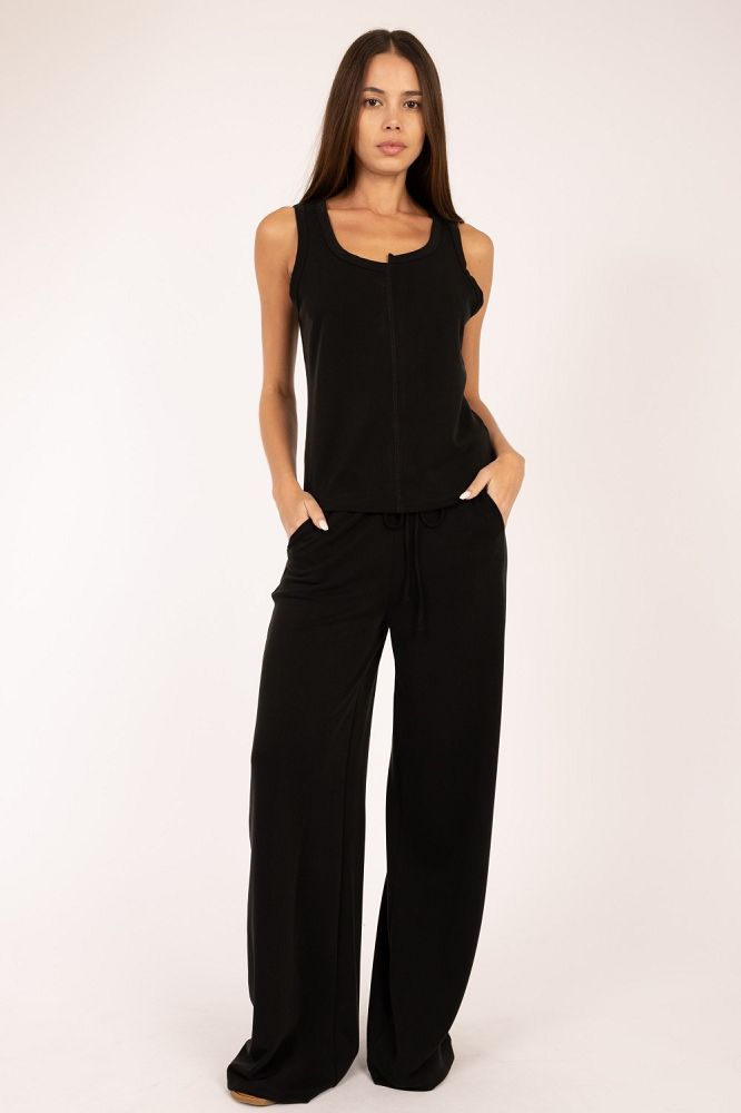 SOFT ELASTIC WAIST WIDE LEG LOUNGE PANTS