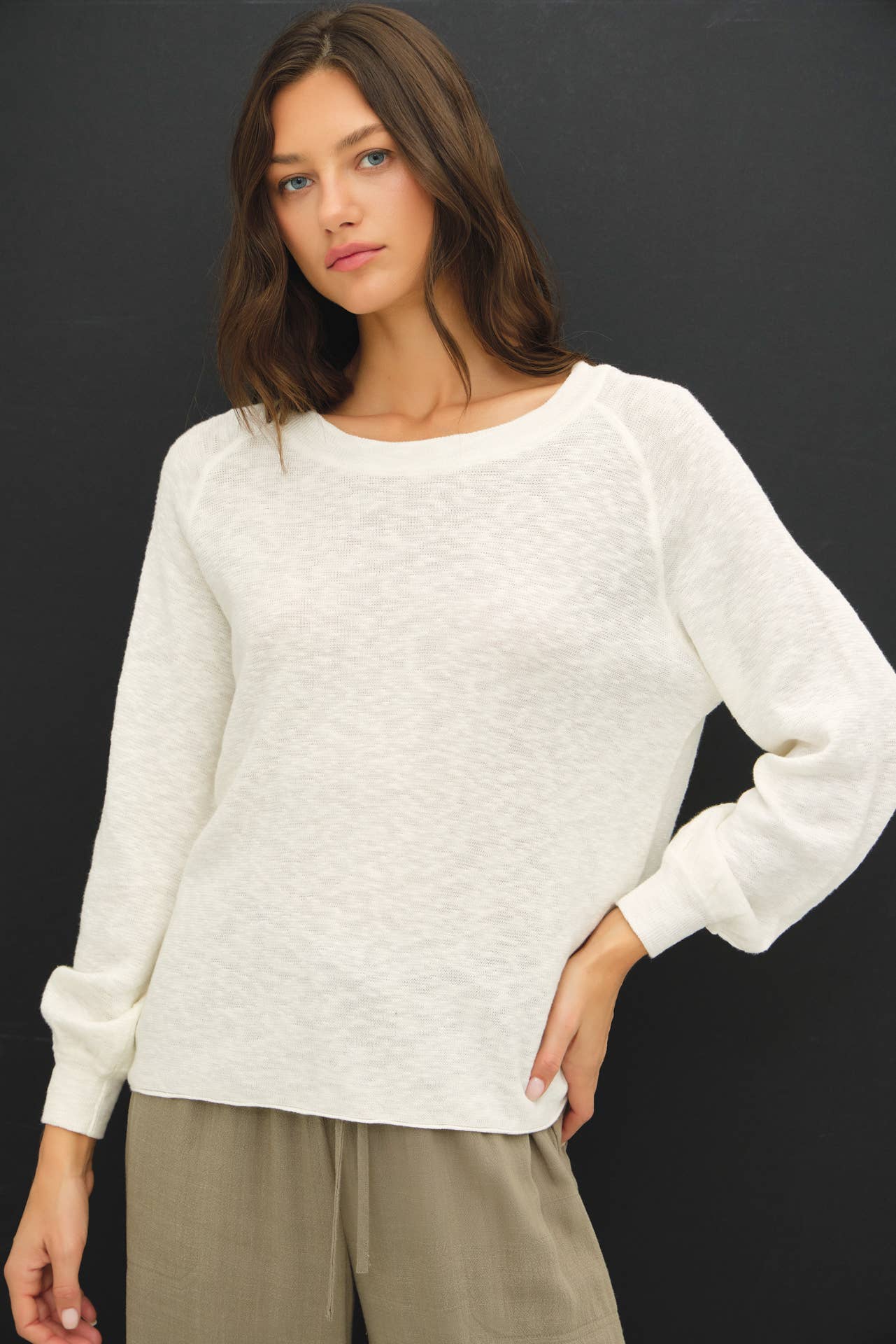 Be Cool - RAGLAN LONG SLEEVE PULLOVER SLUB YARN KNIT SWEATER