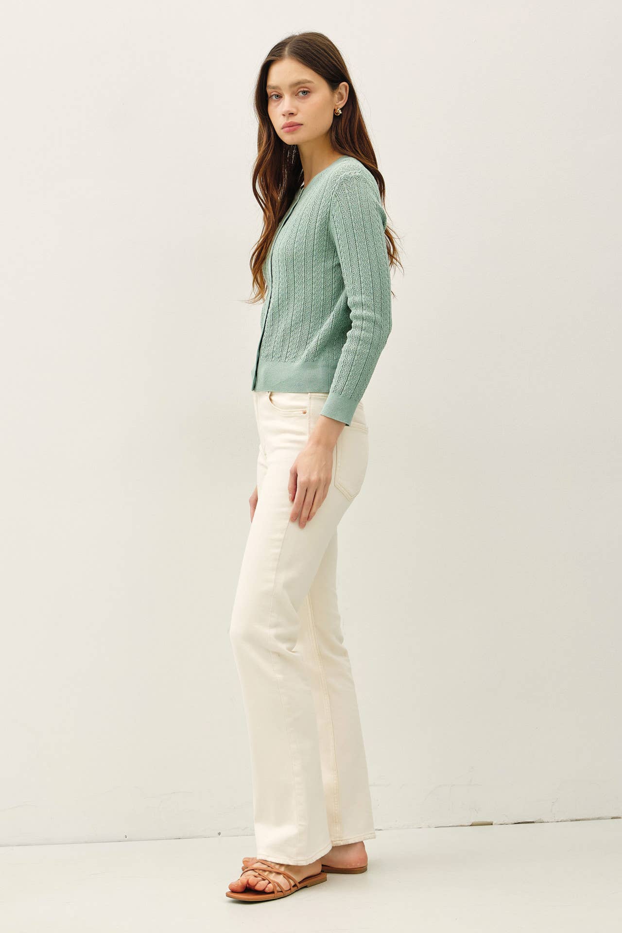 Be Cool - POINTELLE 3/4 SLEEVE CARDIGAN
