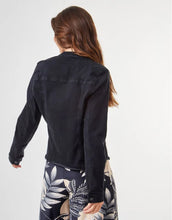 Load image into Gallery viewer, Collarless denim jacket w/ unfinished hem
