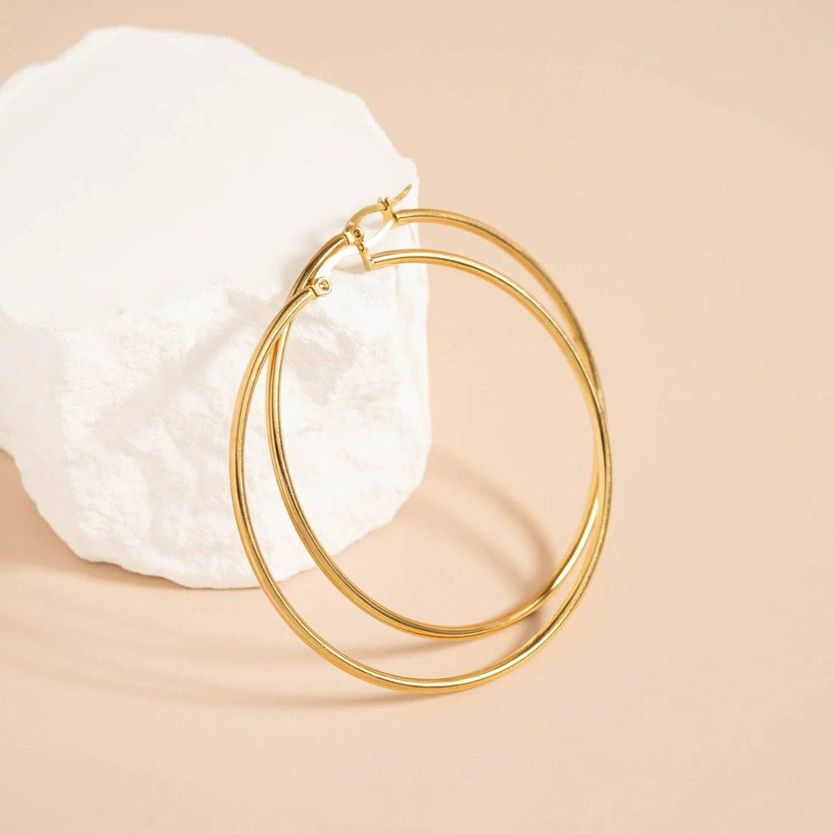 18K Gold PVD Stainless Steel Round Tube Hoop Earrings - WJW