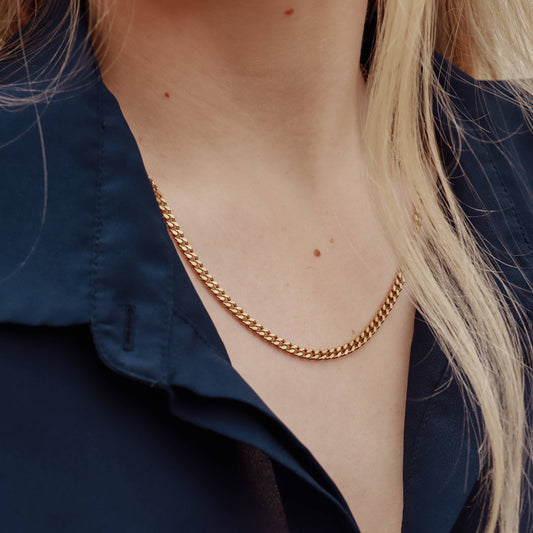 18K Gold PVD Stainless Steel Curb Chain Necklace - WJW