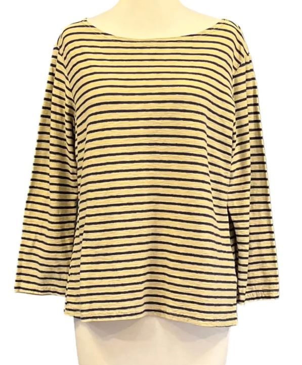 COTTON/LINEN 3/4 SLEEVE BOATNECK TOP