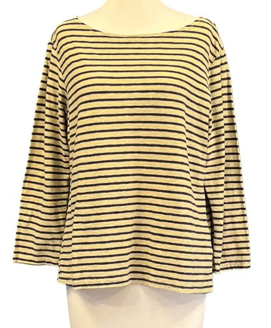 COTTON/LINEN 3/4 SLEEVE BOATNECK TOP