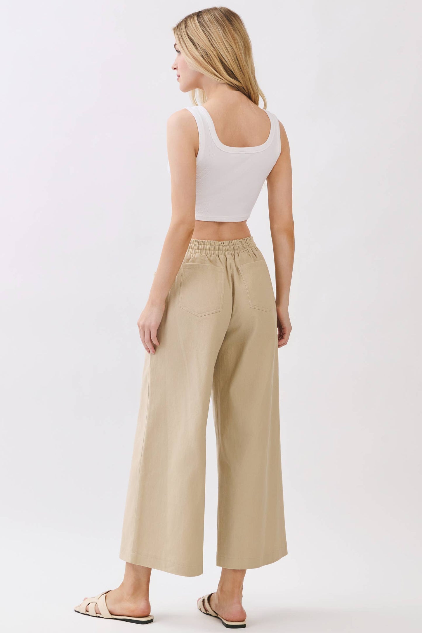 COTTON SPAN WIDE LEG PANTS - Final Touch