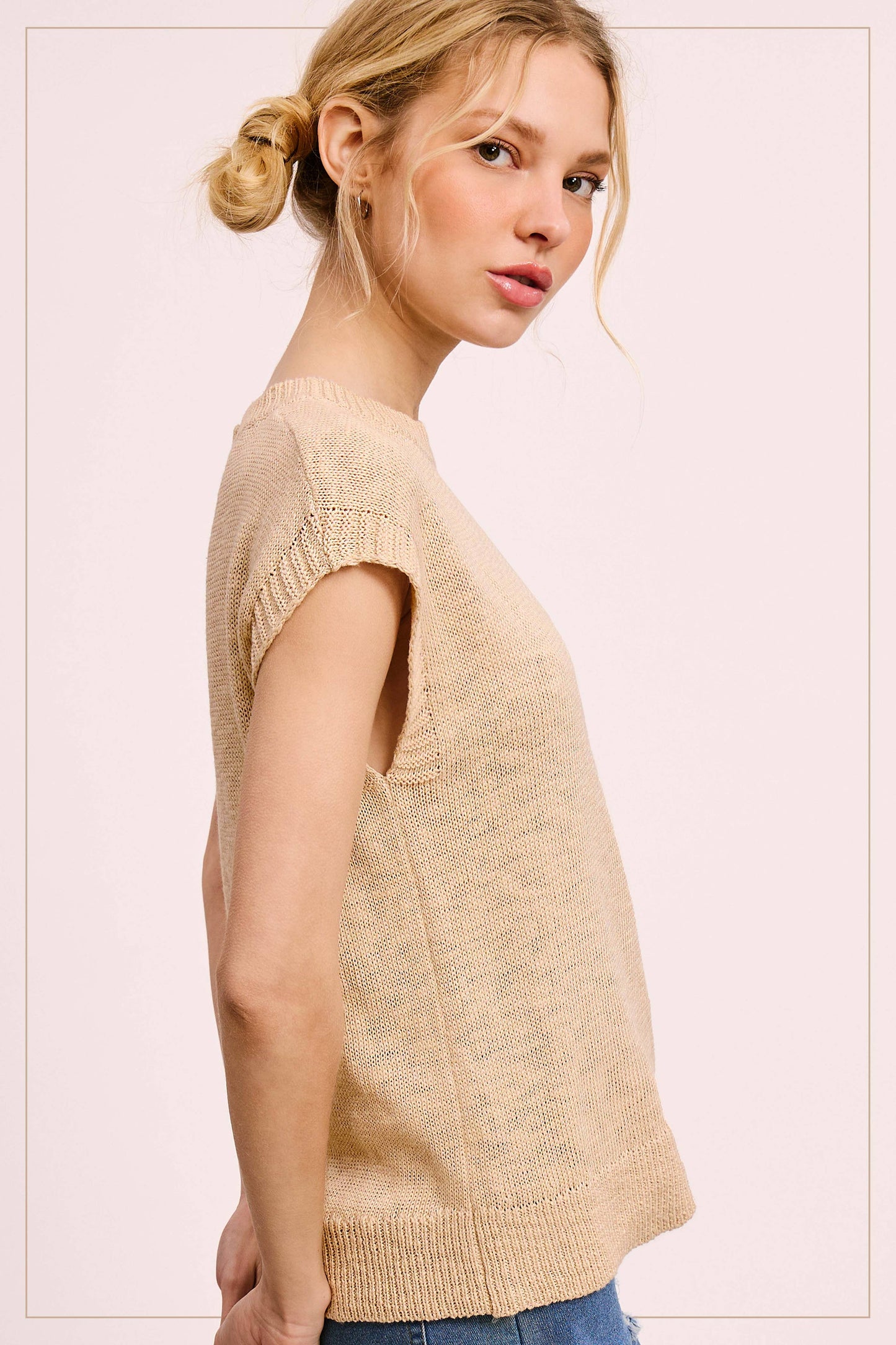 La Miel - JCS3598-Loose Fit Sleeveless Ribbed Knit Crew Neck Top