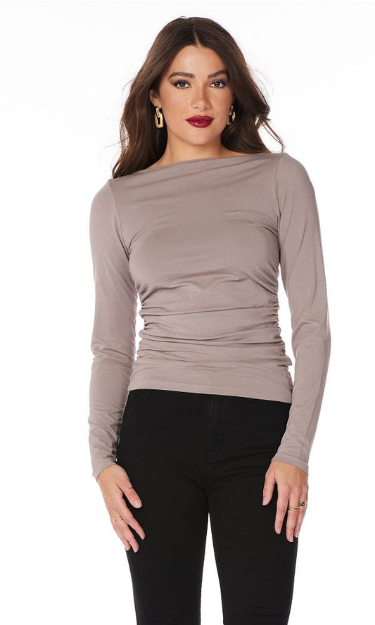 SHIRRED SLASH NECK L/S TOP