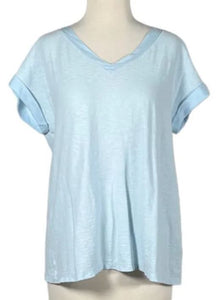 V-NECK CAP TEE - LINEN COMBO