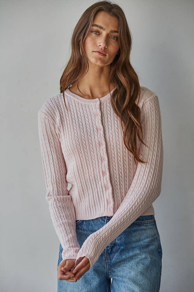 Knit Cable Sweater Cotton Button Down Cardigan Top - By Together