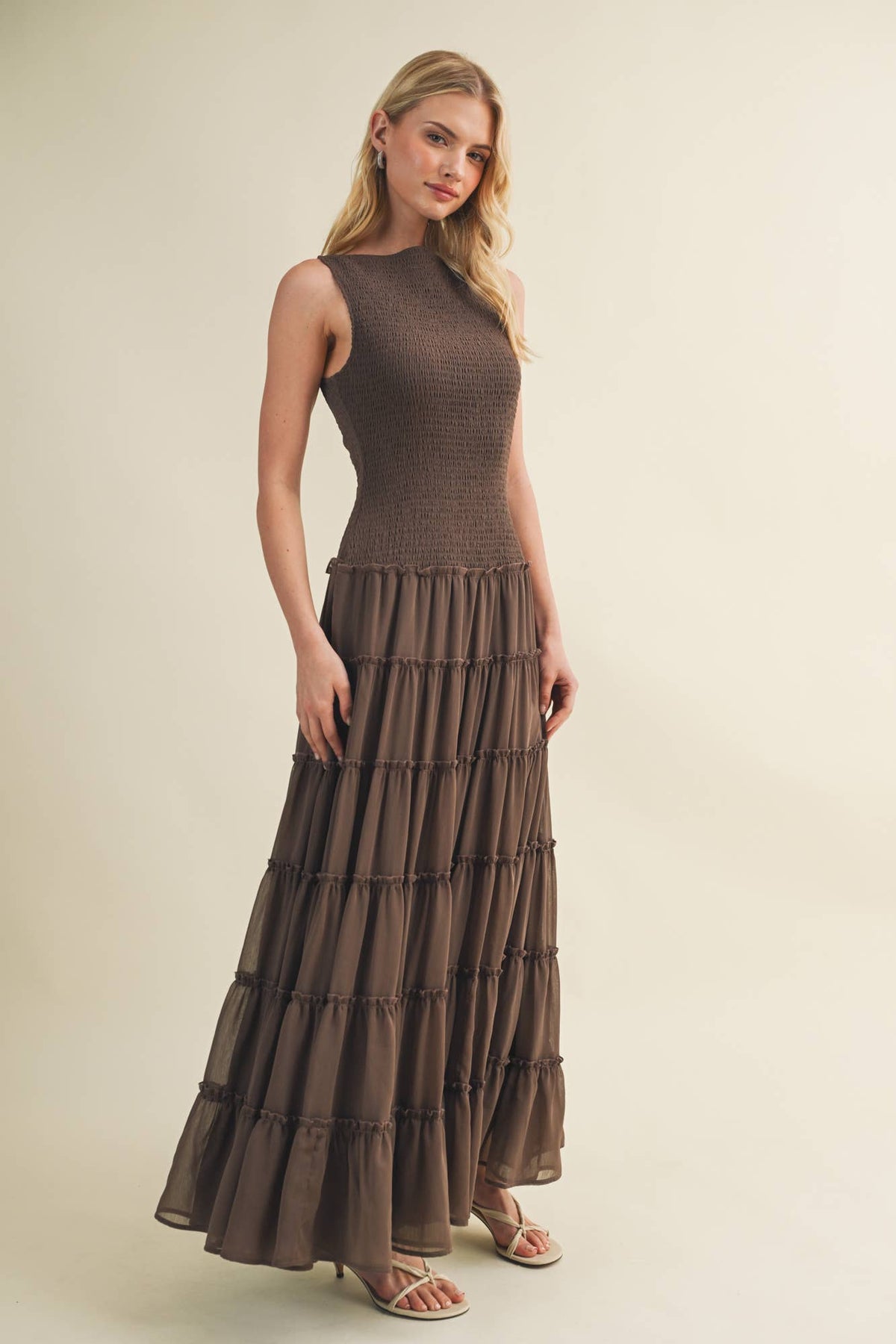Mustard Seed - Smocked Boat Neck Tiered Maxi Dress